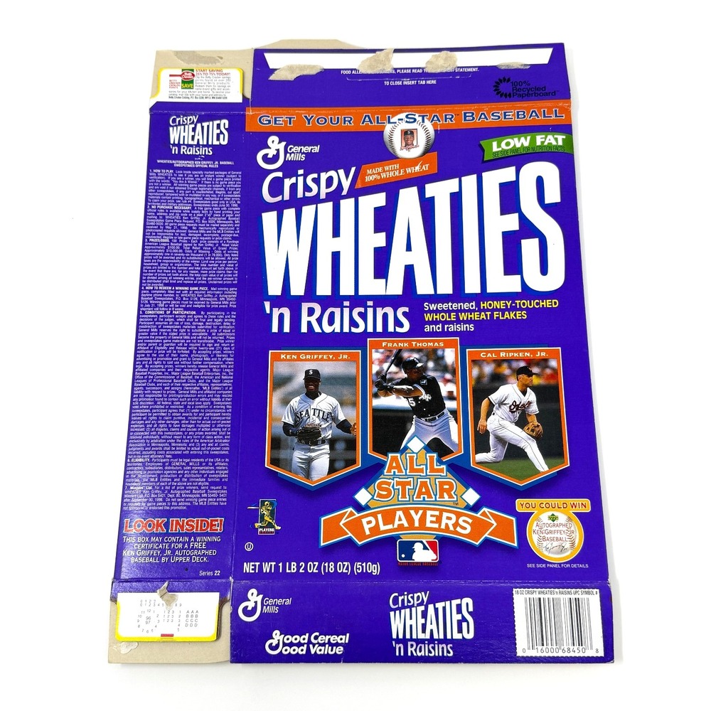 1997 General Mills Wheaties n Raisins Cereal Box MLB All Star Players Flattened